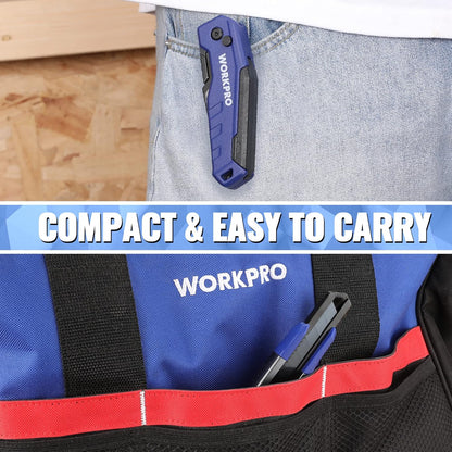 WORKPRO Utility Knife, 2-piece, Folding Box Cutter and Retractable Knife, Light Weight Aluminum Body with Quick- Change Stainless Blade Holder, Extra 20 SK5 Blades Included