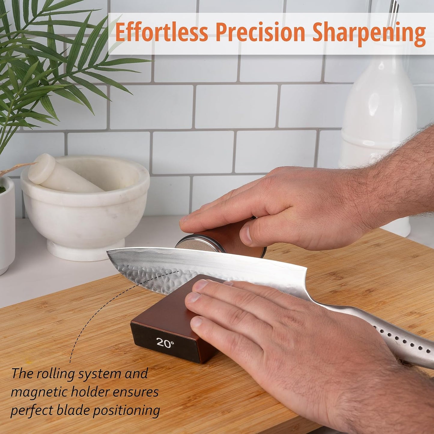 The Rolling Knife Sharpener – Knife Sharpening for Razor-Sharp Blades – Knife Sharpening Tool for Kitchen Knives – Knife Sharpener Kit Offers 15 & 20 Degree Sharpening