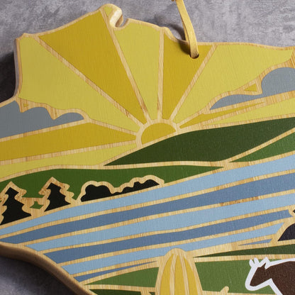 Totally Bamboo North Carolina State Shaped Cutting Board and Charcuterie Serving Platter with Artwork by Summer Stokes, Includes Hang Tie for Wall Display 18" x 8" x 5/8" - Colors B