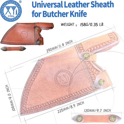 XYJ Leather Sheath for Butcher Knife, Wide Blade Kitchen Knives, Practical Soft Leather Knife Sheaths, Belt Loop, Portable Carrying Out, Blade Protector Case, Knife Sleeve