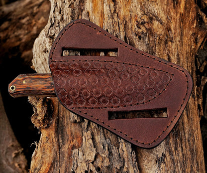 Damascus Steel Bushcraft Knife with Leather Sheath – 6" Fixed Blade Hunting Knife with Sheath for Men – Tactical Survival & Camping Knife for Outdoor Adventure