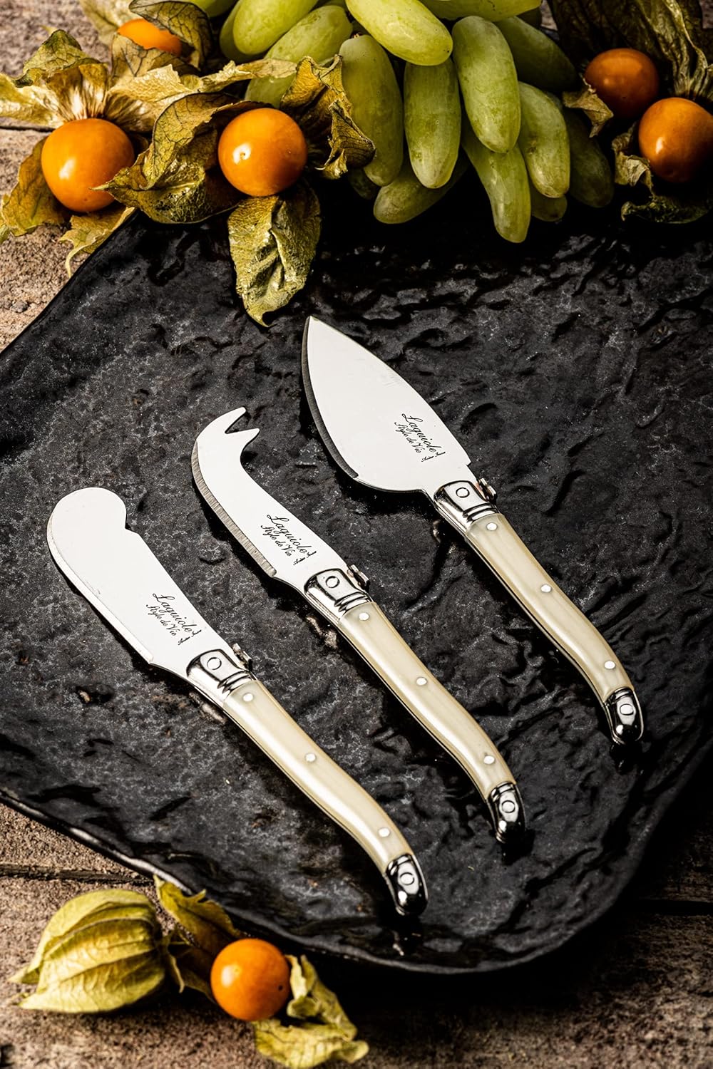 Laguiole Style de Vie Cheese Knife Set - Premium Line Cheese Knives Set with Charcuterie Board - Dishwasher Safe - Premium Tableware