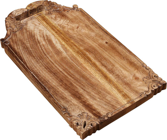 Mango wood hand carved Chopping & Serving Tray for kitchen, dining table and outdoor SIZE 16.5x9x0.95 inch