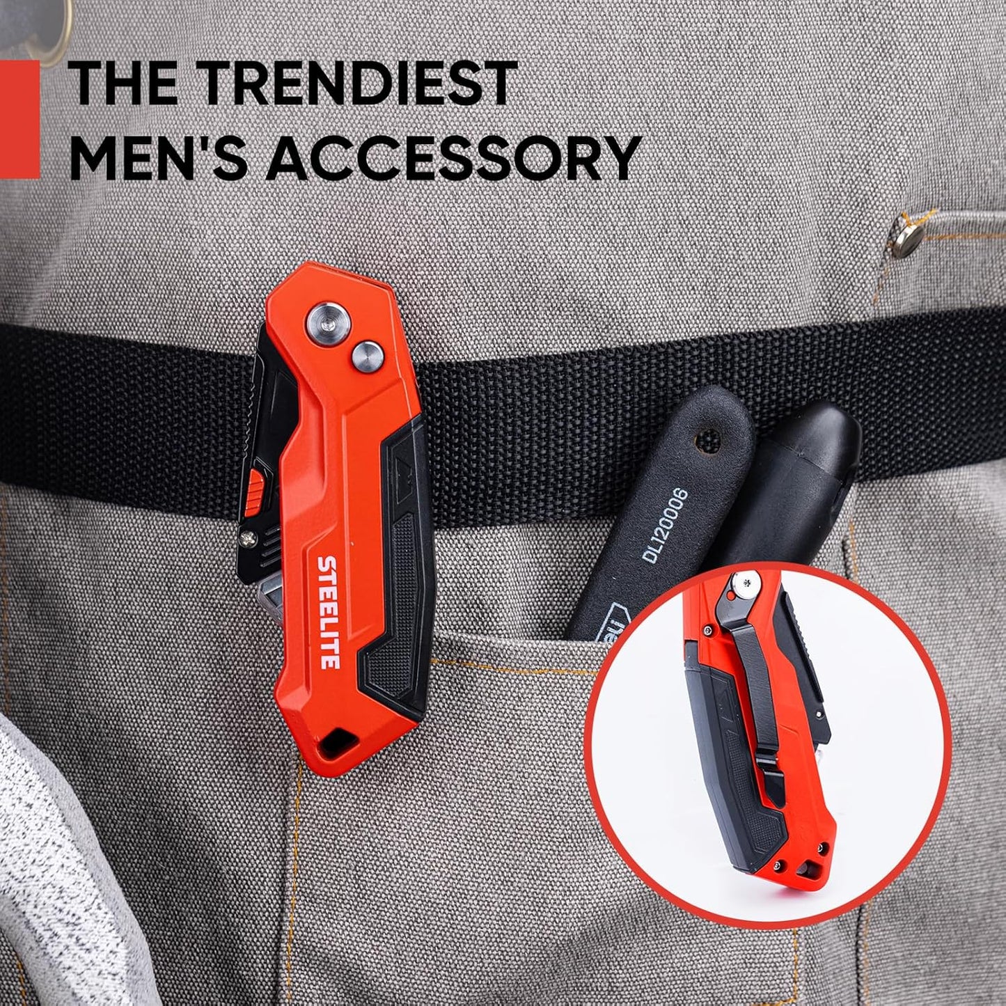 STEELITE Utility Knife Foldable, Box Cutter Heavy Duty Metal, Quick Open Botton Lock Razor Knife for Cartons, Rapes, Leather and Cardboard, Blades Storage Design with 13 Extra Blade, Red