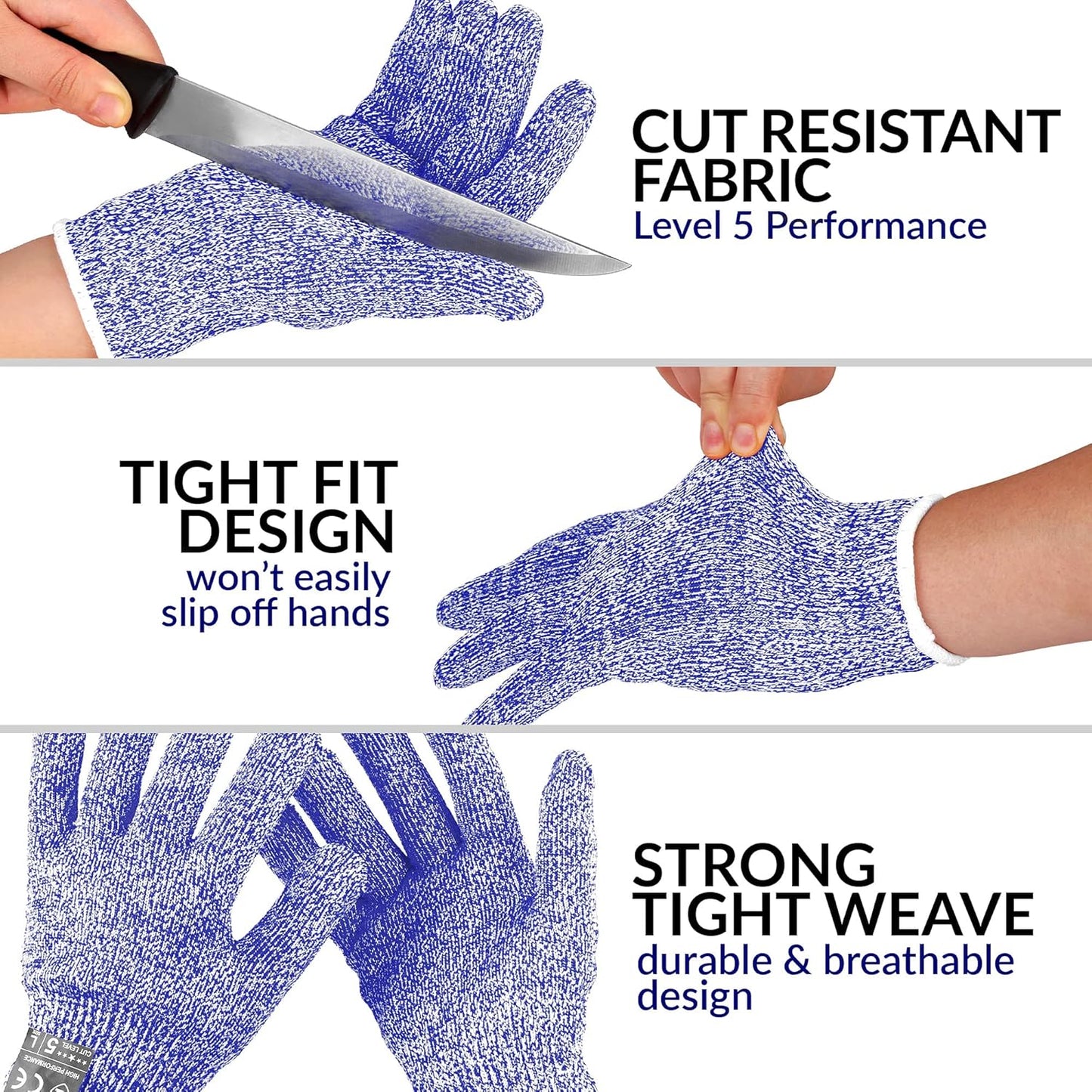 Zulay Cut Resistant Gloves Food Grade Level 5 Protection - Comfortable Safety Cutting Gloves - Cut Resistant Work Gloves