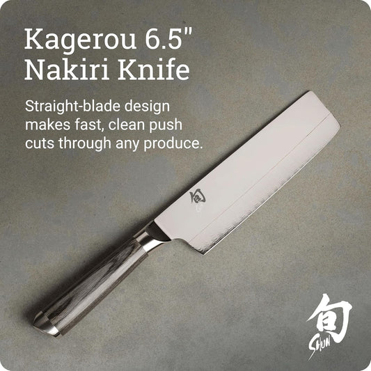 Shun Cutlery Kagerou Nakiri Knife 6.5 Inch, Ideal Sharp Chopping Knife for Vegetables and All-Purpose Chef Knife, Professional Nakiri Knife, Handcrafted Japanese Kitchen Knife
