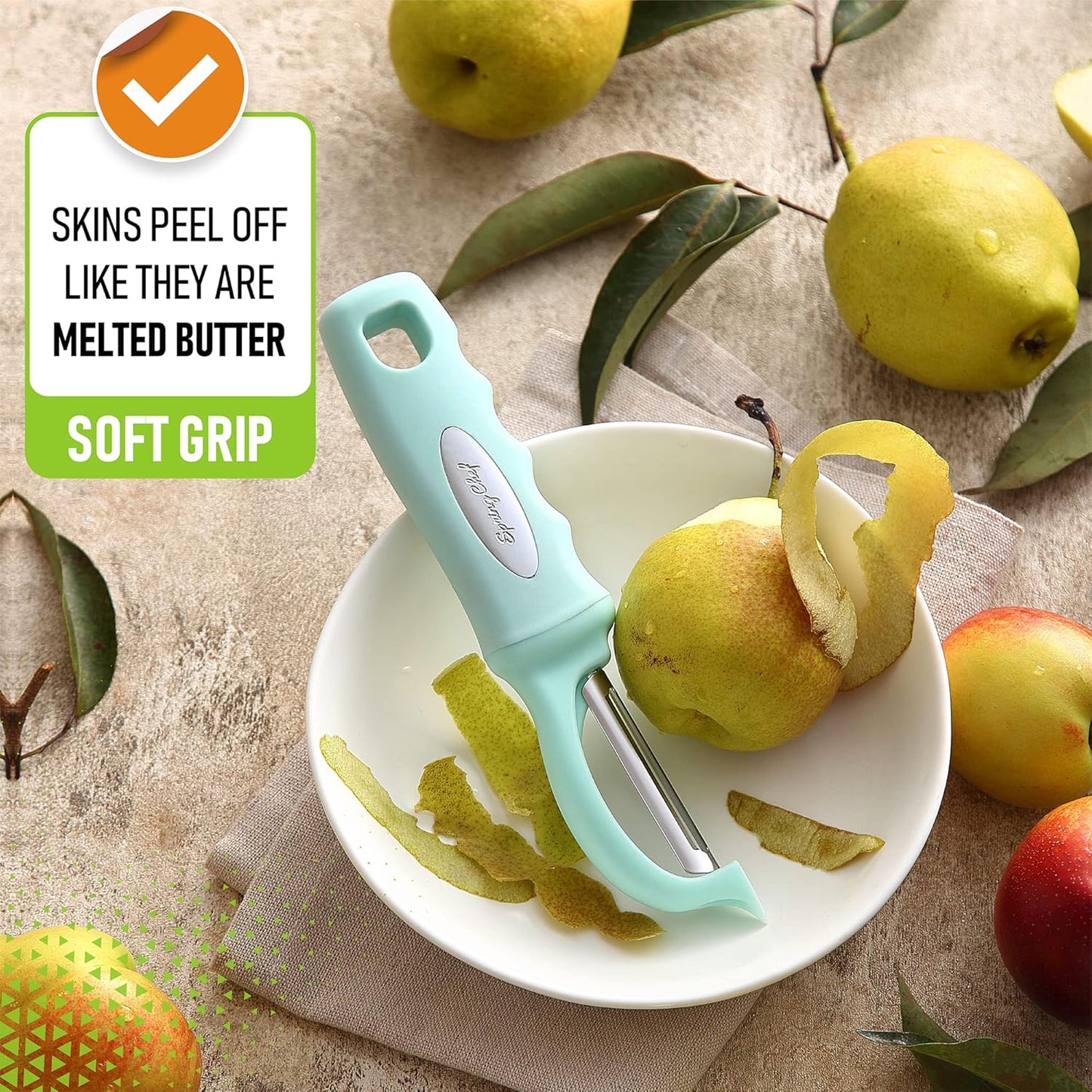 Spring Chef Premium Swivel Vegetable Peeler, Soft Grip Handle and Ultra Sharp Stainless Steel Blades - Perfect Kitchen Peeler For Veggie, Fruit, Potato, Carrot, Apple - Black