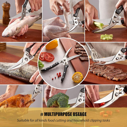 KUNIFU Poultry Shears, All Purpose Heavy Duty Kitchen Scissors For Food Turkey Meat Chicken Herbs, Cooking Scissors Utensils, Kitchen Gadgets Gray