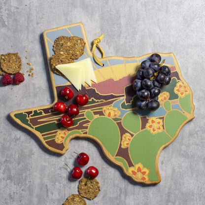 Totally Bamboo North Carolina State Shaped Cutting Board and Charcuterie Serving Platter with Artwork by Summer Stokes, Includes Hang Tie for Wall Display 18" x 8" x 5/8" - Colors B