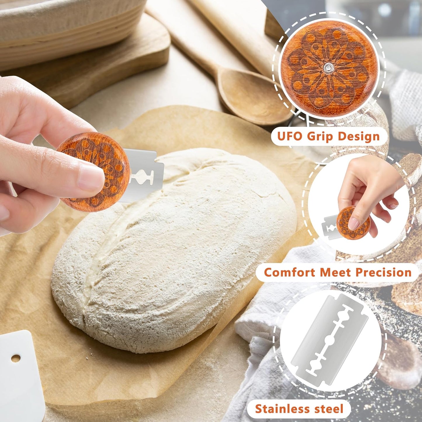 UFO Bread Lame Cutter for Homemade Sourdough,Bread Scorer Tool for Sourdough with 5 Blades and Storage Cover,Slashing Tool Bread Cutting Knife for Artisan Bread and Baguette Makers,Circle
