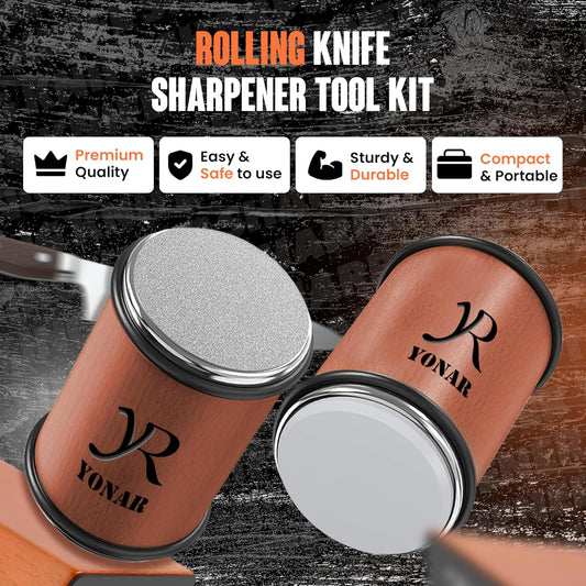 YONAR Rolling Knife Sharpener - Faster Sharp Edge with 2 Diamond Stone Discs 1000 & 400 Grit for Steel - 15° & 20° Magnetic Angles Support - Knife Sharpening Made Easy - Kitchen Gadgets & Gifts