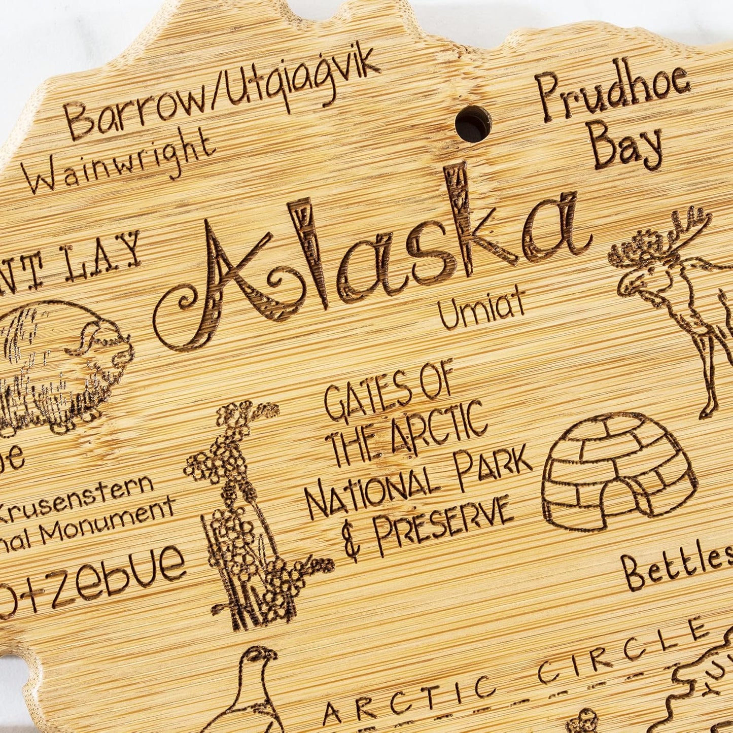 Totally Bamboo Destination Alaska State Shaped Serving and Cutting Board, Includes Hang Tie for Wall Display