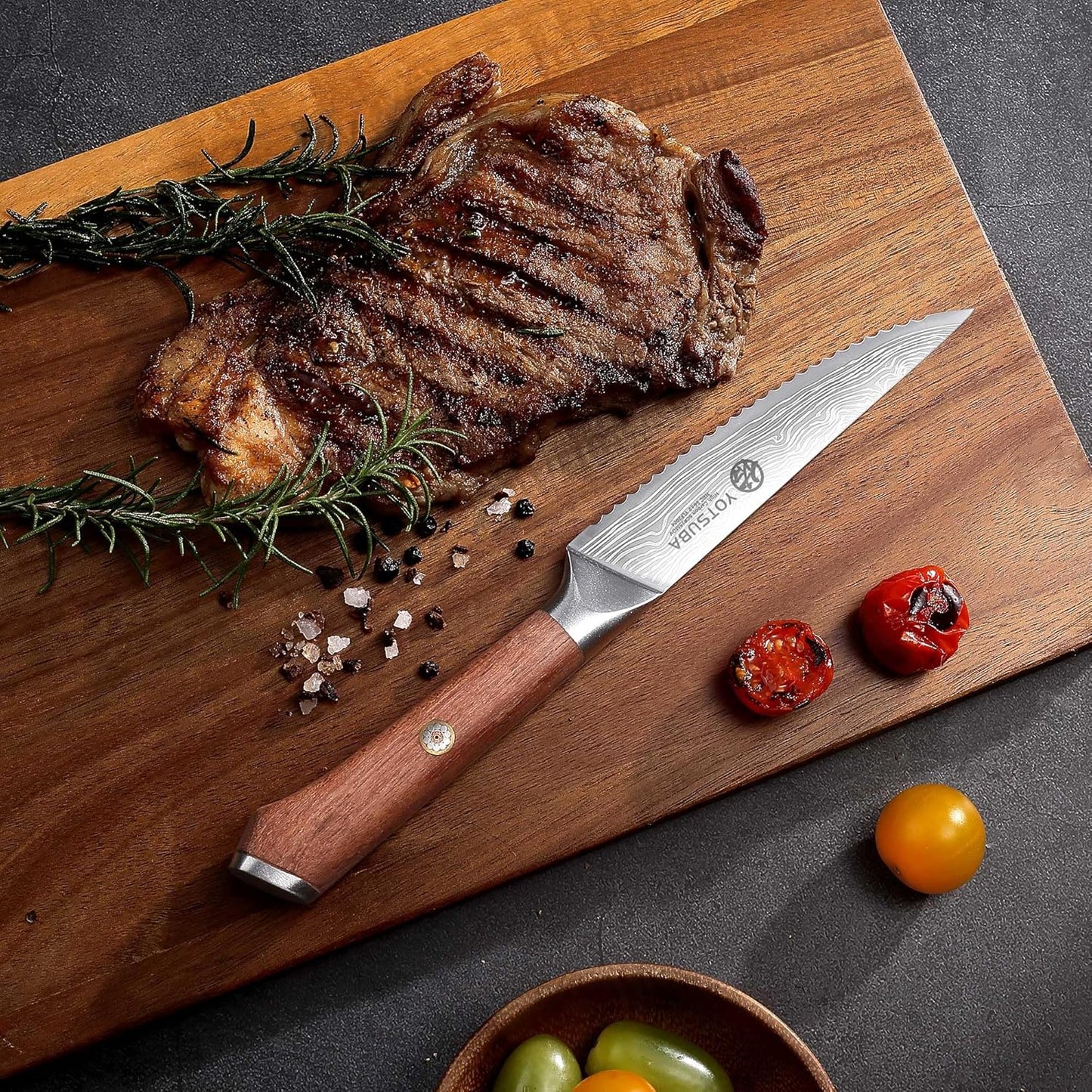 YOTSUBA Steak Knives Set of 6, Razor-Sharp 4.5 Inch Japanese Serrated Steak Knife Set, Full Tang Forged High Carbon Steel Dinner Knives with Ergonomic Handle and Gift Box