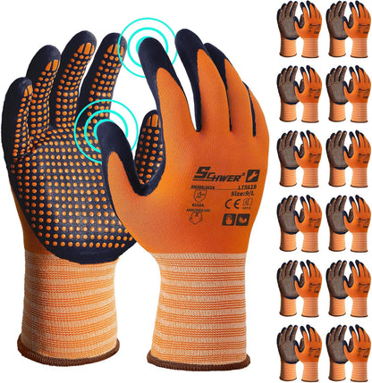 Schwer 3/6/12 Pairs Safety Work Gloves MicroFoam Nitrile Coated, Certified Level 6 Abrasion Resistant Gardening Gloves with MicroDot Grip, Touchscreen, General A1 Cut Resistant Glove, LT5619, S