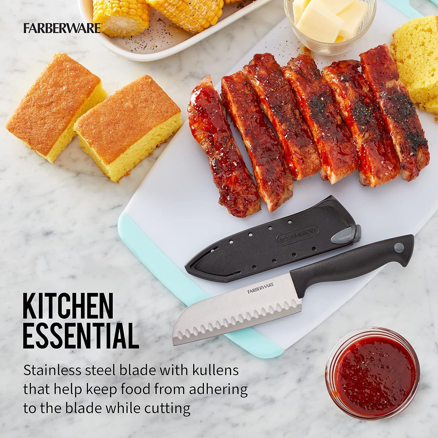 Farberware EdgeKeeper 6 Inch Chef Knife with Self-Sharpening Blade Cover, High-Carbon Stainless Steel Kitchen Knife for Slicing, Dicing, and Mincing