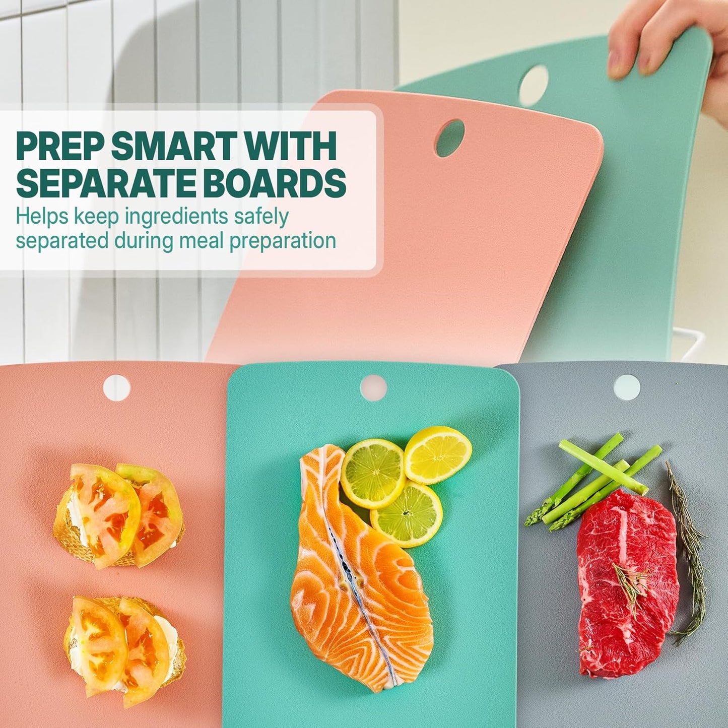 TPU Cutting Board Set of 2 11" x 16" with Handle Juice Groove - Flexible Cutting Mats for Kitchen, Knife Friendly Non-Slip Chopping Board, Scratch Resistant Blue Gray