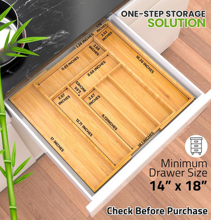 Utopia Kitchen Expandable Bamboo Utensil Drawer Organizer, Silverware Organizer for Cutlery, Utensils, Flatware Holder (6-8 Slots, Mint) Pack of 1