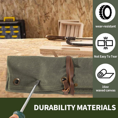 Chisel Roll,6 Pockets Roll Up Tool Pouch,Waxed Canvas Small Tool Roll Organizer and Wrench Roll Up Pouch,Store Chisel,Wrench,Pliers,Carving Knife (Army Green)