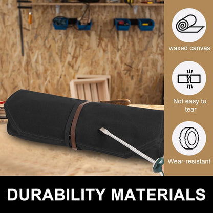 Chisel Roll,6 Pockets Roll Up Tool Pouch,Waxed Canvas Small Tool Roll Organizer and Wrench Roll Up Pouch,Store Chisel,Wrench,Pliers,Carving Knife (Army Green)
