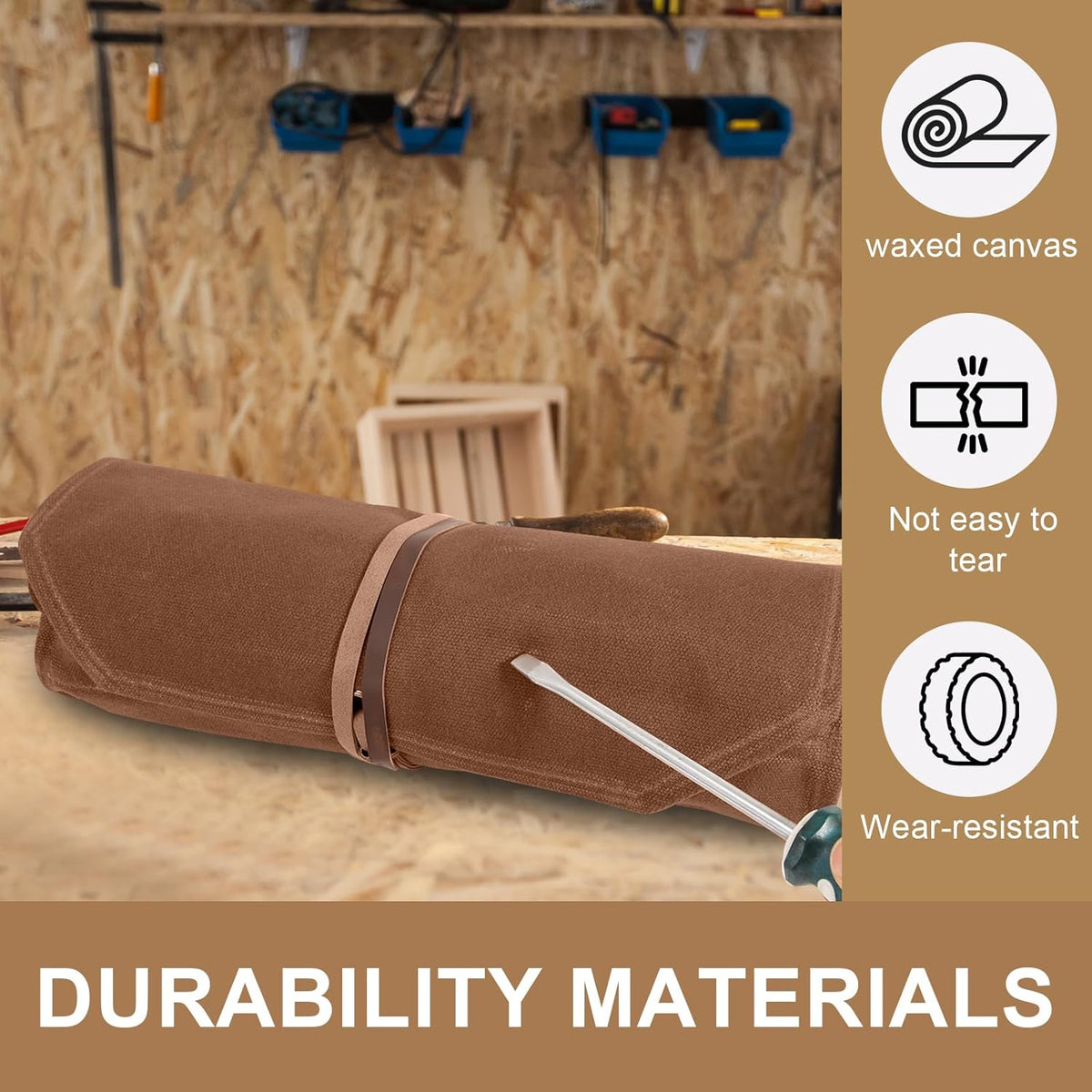 Chisel Roll,6 Pockets Roll Up Tool Pouch,Waxed Canvas Small Tool Roll Organizer and Wrench Roll Up Pouch,Store Chisel,Wrench,Pliers,Carving Knife (Army Green)