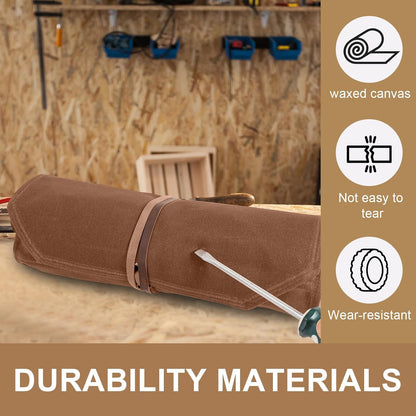 Chisel Roll,6 Pockets Roll Up Tool Pouch,Waxed Canvas Small Tool Roll Organizer and Wrench Roll Up Pouch,Store Chisel,Wrench,Pliers,Carving Knife (Army Green)