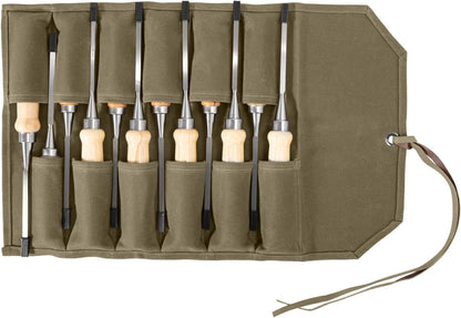 Chisel Roll,6 Pockets Roll Up Tool Pouch,Waxed Canvas Small Tool Roll Organizer and Wrench Roll Up Pouch,Store Chisel,Wrench,Pliers,Carving Knife (Army Green)