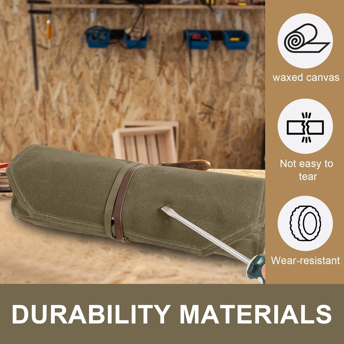 Chisel Roll,6 Pockets Roll Up Tool Pouch,Waxed Canvas Small Tool Roll Organizer and Wrench Roll Up Pouch,Store Chisel,Wrench,Pliers,Carving Knife (Army Green)