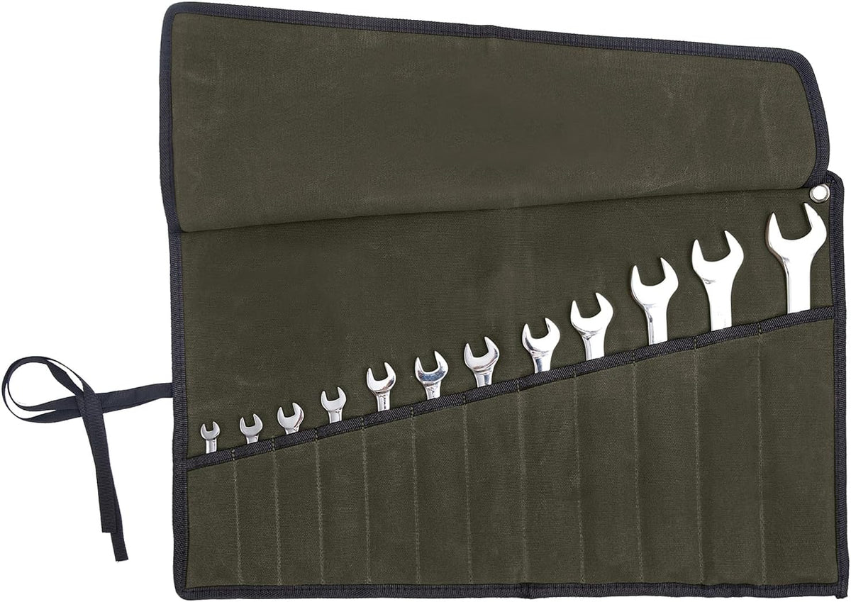 Chisel Roll,6 Pockets Roll Up Tool Pouch,Waxed Canvas Small Tool Roll Organizer and Wrench Roll Up Pouch,Store Chisel,Wrench,Pliers,Carving Knife (Army Green)