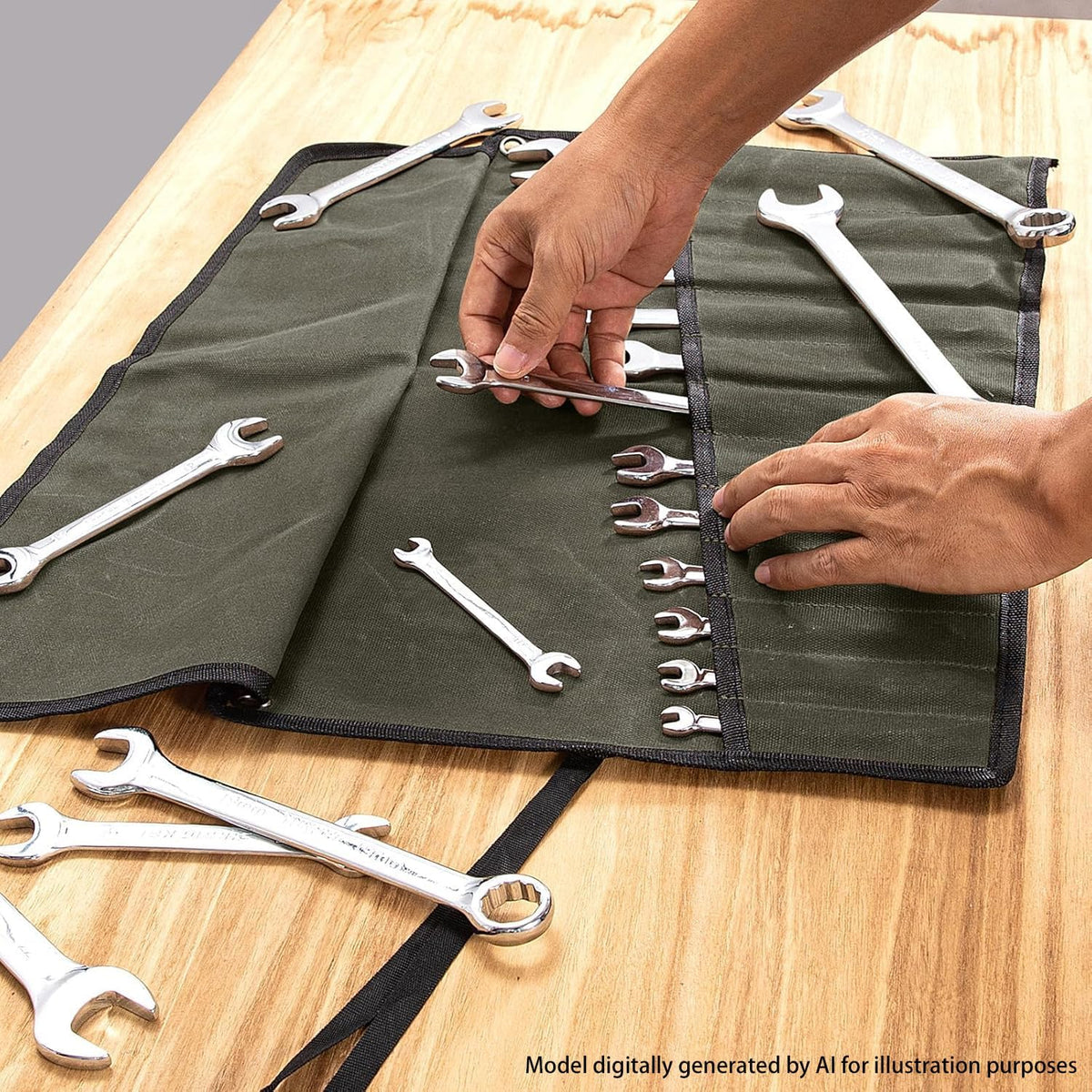 Chisel Roll,6 Pockets Roll Up Tool Pouch,Waxed Canvas Small Tool Roll Organizer and Wrench Roll Up Pouch,Store Chisel,Wrench,Pliers,Carving Knife (Army Green)