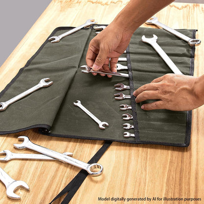 Chisel Roll,6 Pockets Roll Up Tool Pouch,Waxed Canvas Small Tool Roll Organizer and Wrench Roll Up Pouch,Store Chisel,Wrench,Pliers,Carving Knife (Army Green)