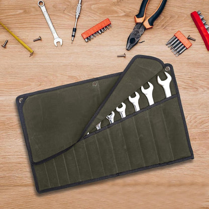 Chisel Roll,6 Pockets Roll Up Tool Pouch,Waxed Canvas Small Tool Roll Organizer and Wrench Roll Up Pouch,Store Chisel,Wrench,Pliers,Carving Knife (Army Green)