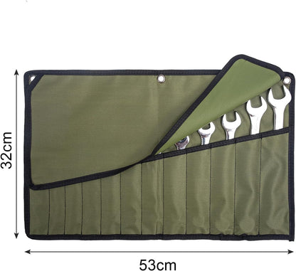 Chisel Roll,6 Pockets Roll Up Tool Pouch,Waxed Canvas Small Tool Roll Organizer and Wrench Roll Up Pouch,Store Chisel,Wrench,Pliers,Carving Knife (Army Green)