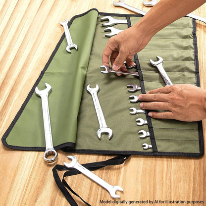 Chisel Roll,6 Pockets Roll Up Tool Pouch,Waxed Canvas Small Tool Roll Organizer and Wrench Roll Up Pouch,Store Chisel,Wrench,Pliers,Carving Knife (Army Green)