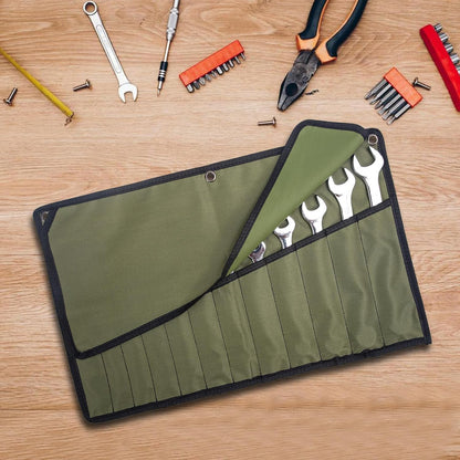 Chisel Roll,6 Pockets Roll Up Tool Pouch,Waxed Canvas Small Tool Roll Organizer and Wrench Roll Up Pouch,Store Chisel,Wrench,Pliers,Carving Knife (Army Green)
