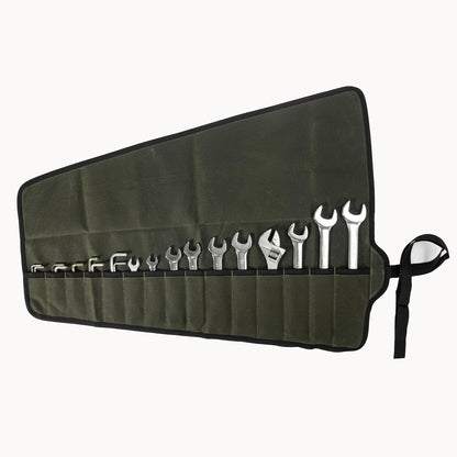 Chisel Roll,6 Pockets Roll Up Tool Pouch,Waxed Canvas Small Tool Roll Organizer and Wrench Roll Up Pouch,Store Chisel,Wrench,Pliers,Carving Knife (Army Green)