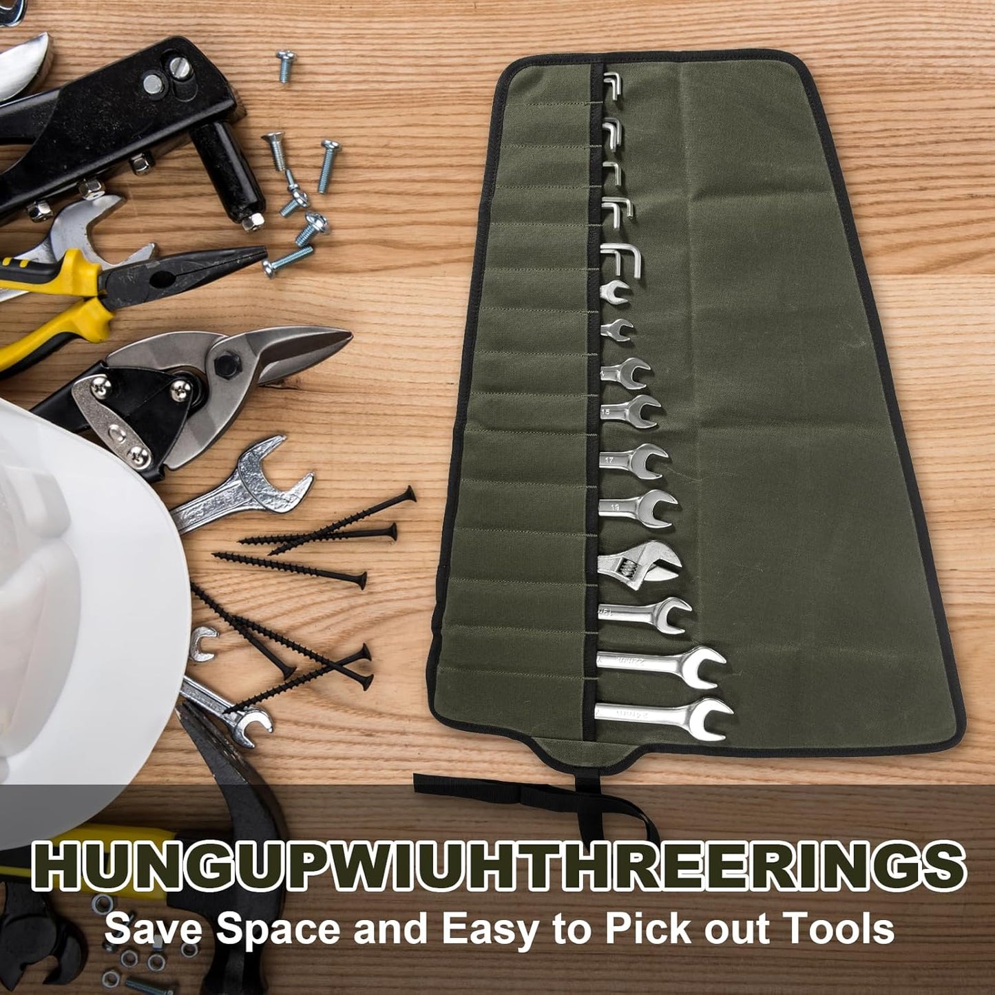 Chisel Roll,6 Pockets Roll Up Tool Pouch,Waxed Canvas Small Tool Roll Organizer and Wrench Roll Up Pouch,Store Chisel,Wrench,Pliers,Carving Knife (Army Green)