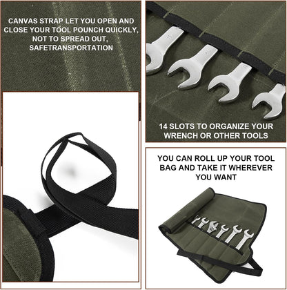 Chisel Roll,6 Pockets Roll Up Tool Pouch,Waxed Canvas Small Tool Roll Organizer and Wrench Roll Up Pouch,Store Chisel,Wrench,Pliers,Carving Knife (Army Green)