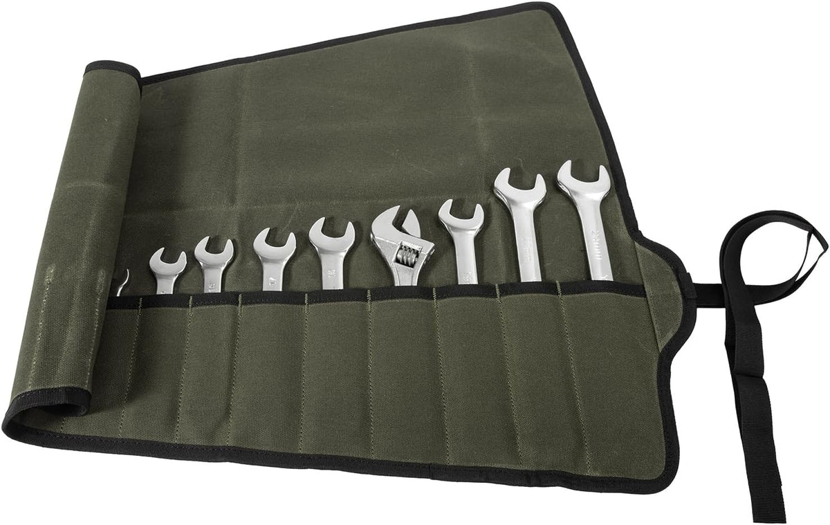 Chisel Roll,6 Pockets Roll Up Tool Pouch,Waxed Canvas Small Tool Roll Organizer and Wrench Roll Up Pouch,Store Chisel,Wrench,Pliers,Carving Knife (Army Green)
