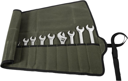 Chisel Roll,6 Pockets Roll Up Tool Pouch,Waxed Canvas Small Tool Roll Organizer and Wrench Roll Up Pouch,Store Chisel,Wrench,Pliers,Carving Knife (Army Green)