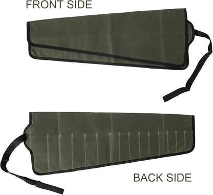 Chisel Roll,6 Pockets Roll Up Tool Pouch,Waxed Canvas Small Tool Roll Organizer and Wrench Roll Up Pouch,Store Chisel,Wrench,Pliers,Carving Knife (Army Green)