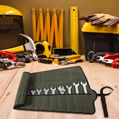 Chisel Roll,6 Pockets Roll Up Tool Pouch,Waxed Canvas Small Tool Roll Organizer and Wrench Roll Up Pouch,Store Chisel,Wrench,Pliers,Carving Knife (Army Green)