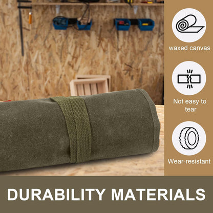 Chisel Roll,6 Pockets Roll Up Tool Pouch,Waxed Canvas Small Tool Roll Organizer and Wrench Roll Up Pouch,Store Chisel,Wrench,Pliers,Carving Knife (Army Green)