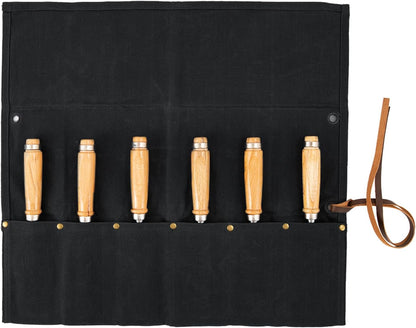 Chisel Roll,6 Pockets Roll Up Tool Pouch,Waxed Canvas Small Tool Roll Organizer and Wrench Roll Up Pouch,Store Chisel,Wrench,Pliers,Carving Knife (Army Green)