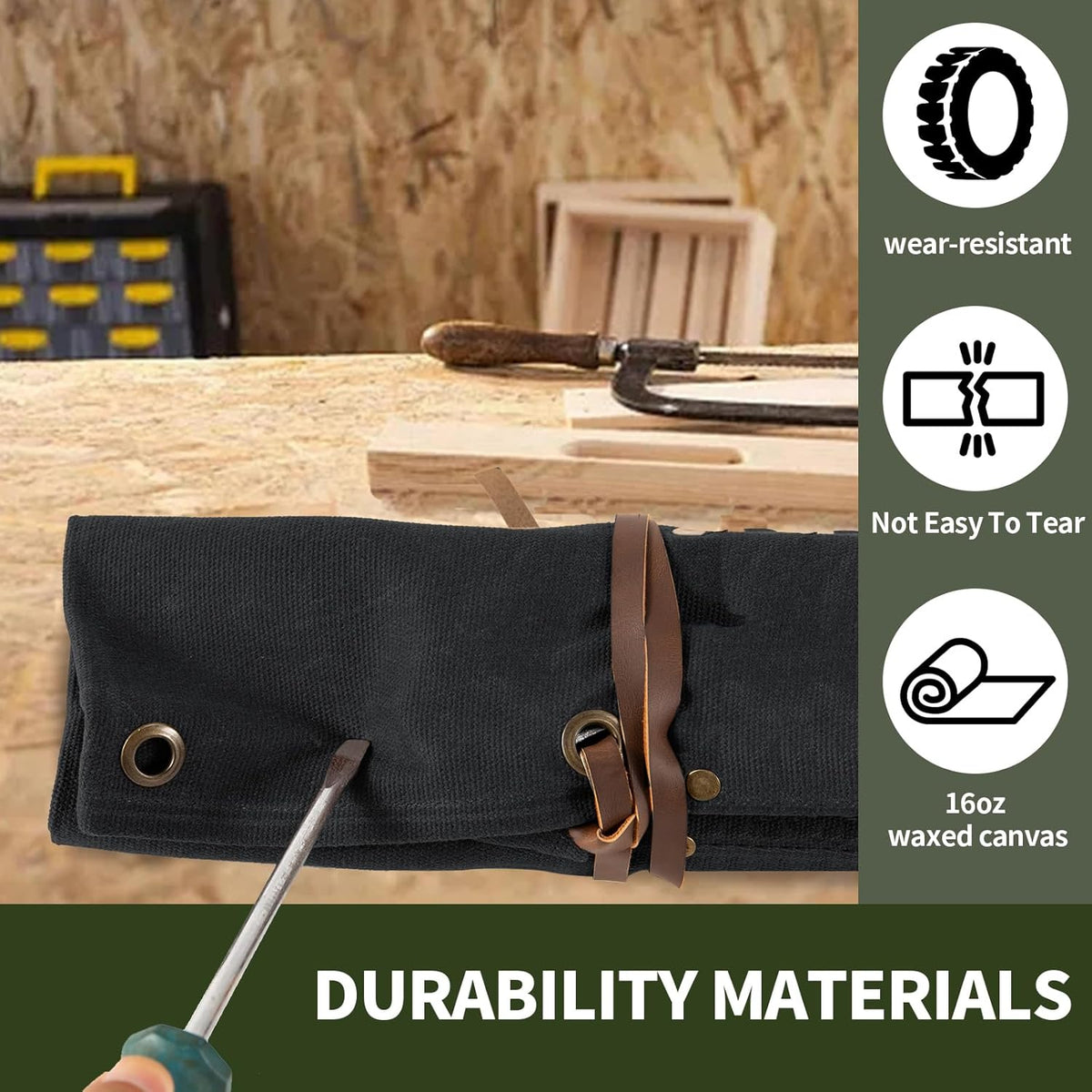Chisel Roll,6 Pockets Roll Up Tool Pouch,Waxed Canvas Small Tool Roll Organizer and Wrench Roll Up Pouch,Store Chisel,Wrench,Pliers,Carving Knife (Army Green)