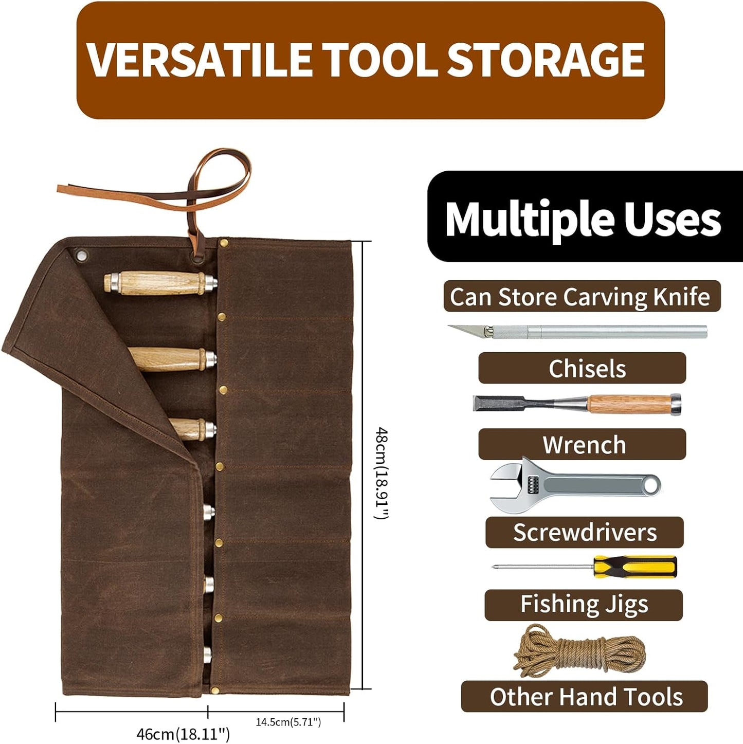 Chisel Roll,6 Pockets Roll Up Tool Pouch,Waxed Canvas Small Tool Roll Organizer and Wrench Roll Up Pouch,Store Chisel,Wrench,Pliers,Carving Knife (Army Green)
