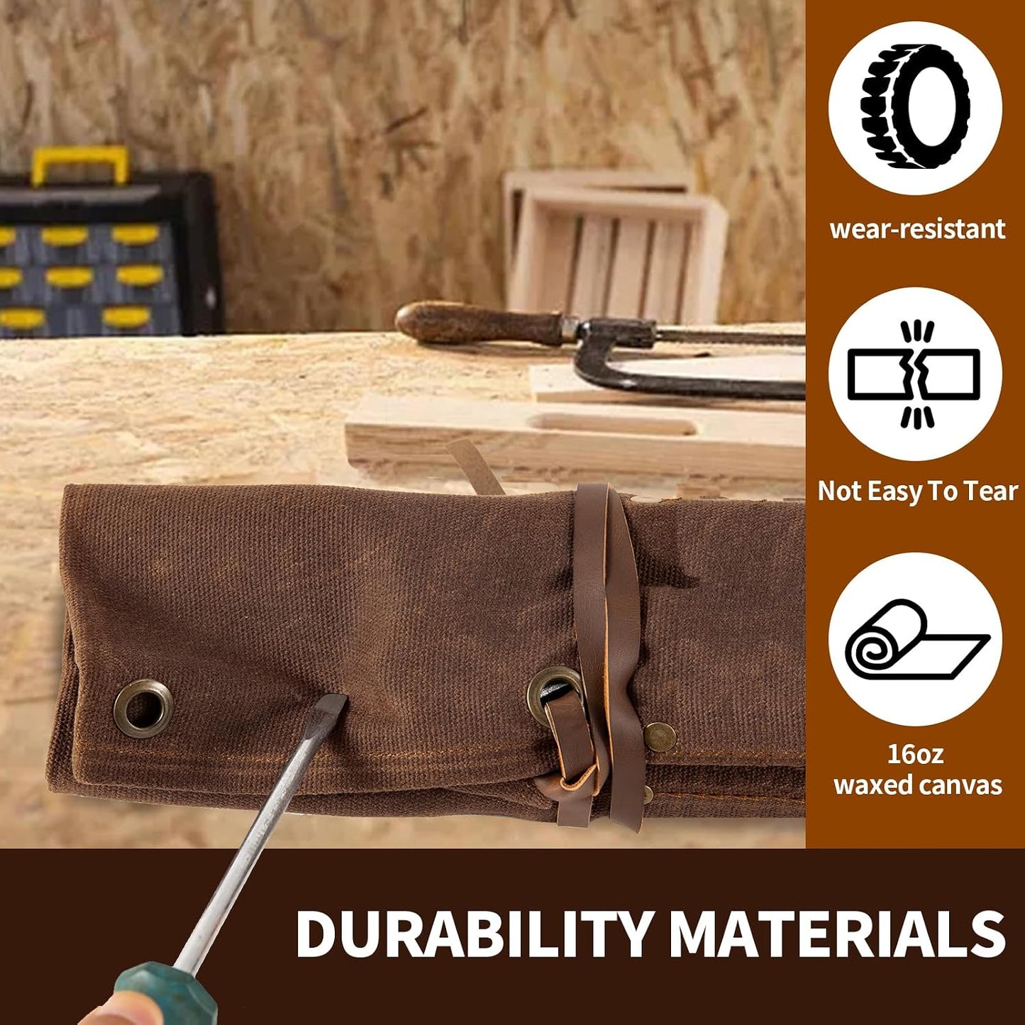 Chisel Roll,6 Pockets Roll Up Tool Pouch,Waxed Canvas Small Tool Roll Organizer and Wrench Roll Up Pouch,Store Chisel,Wrench,Pliers,Carving Knife (Army Green)