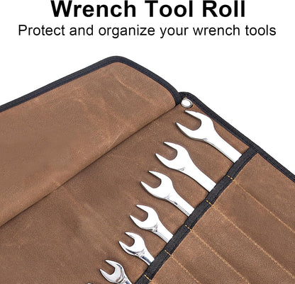 Chisel Roll,6 Pockets Roll Up Tool Pouch,Waxed Canvas Small Tool Roll Organizer and Wrench Roll Up Pouch,Store Chisel,Wrench,Pliers,Carving Knife (Army Green)