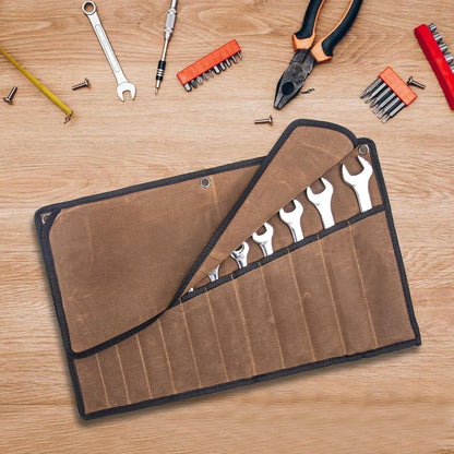 Chisel Roll,6 Pockets Roll Up Tool Pouch,Waxed Canvas Small Tool Roll Organizer and Wrench Roll Up Pouch,Store Chisel,Wrench,Pliers,Carving Knife (Army Green)