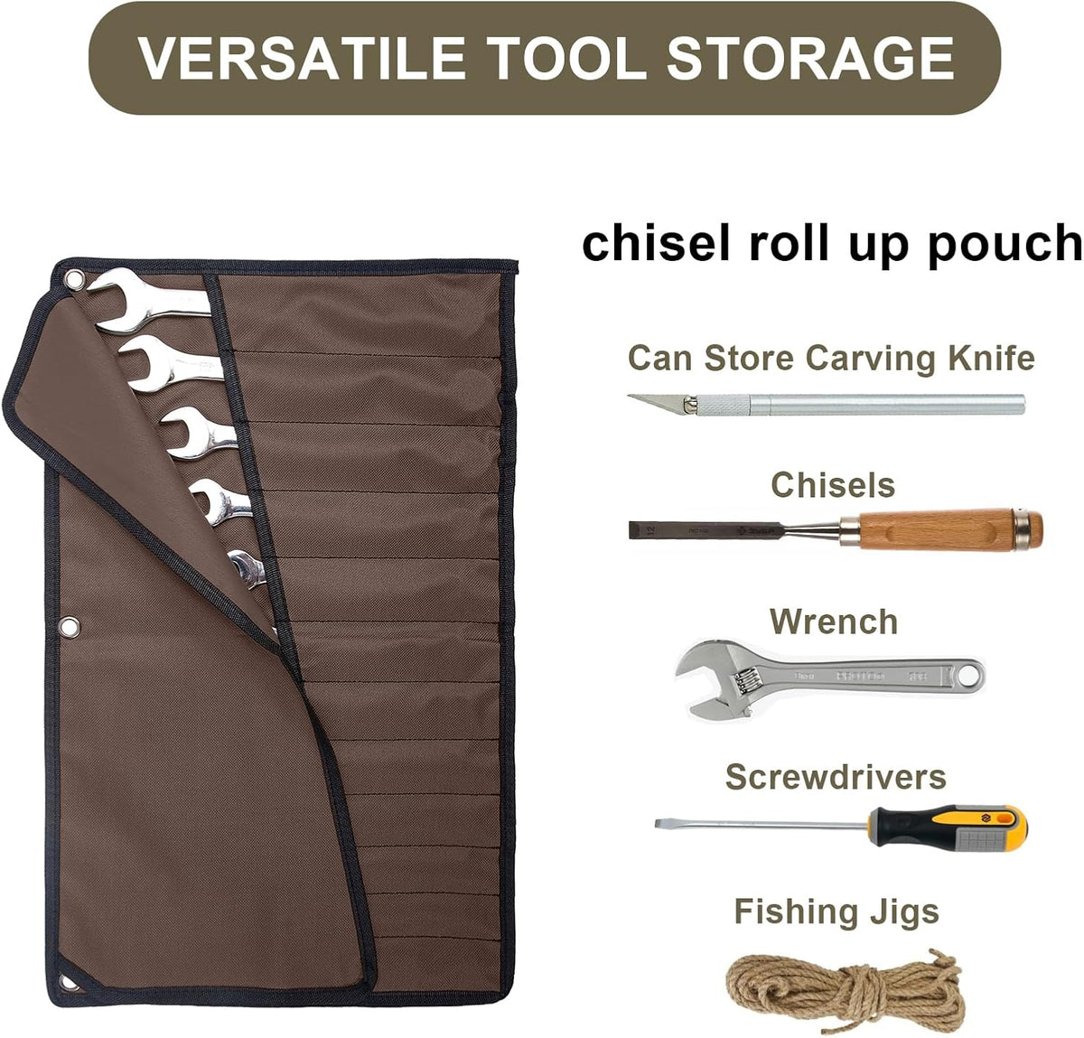Chisel Roll,6 Pockets Roll Up Tool Pouch,Waxed Canvas Small Tool Roll Organizer and Wrench Roll Up Pouch,Store Chisel,Wrench,Pliers,Carving Knife (Army Green)