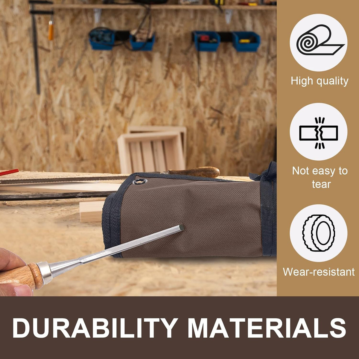 Chisel Roll,6 Pockets Roll Up Tool Pouch,Waxed Canvas Small Tool Roll Organizer and Wrench Roll Up Pouch,Store Chisel,Wrench,Pliers,Carving Knife (Army Green)